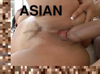 Chubby Asian Babe Masturbates Before Riding A Thick Cock
