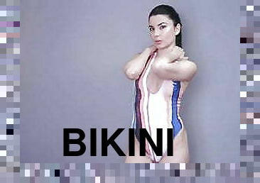 bikini, berambut-cokelat