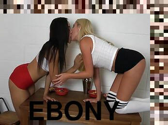 Blonde Girl And Her Ebony Friend Decide To Play With Their Pussies After Eating