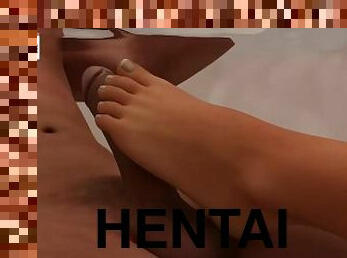 banhos, hentai, 3d, trabalho-de-pé