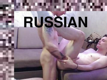two russian guys have fun in each other's holes bareback