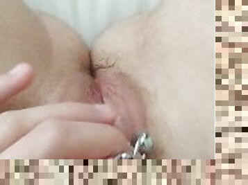 clito, masturbation, chatte-pussy, amateur, percé, solo, bite, taquinerie