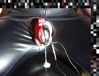 E-stim cum milking with chastity cage