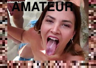 Ava Moore - Bukkake sur la plage nudiste de la baie des cochons au Cap dAgde - PORNO REALITE