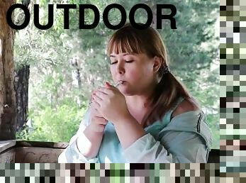 Cute bbw outdoor smoking