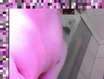 Stroking my thick cock in the purple light