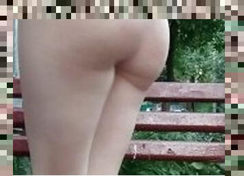 Outdoor risky masturbation / Girl masturbates wet pussy in public