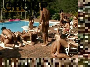 Group Of Guys And Latinas Fuck By Pool