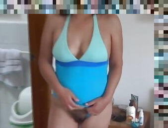 Video 1 of 3 - My hairy wife, Latin mother shows off on the beach, bikini, masturbation, fucks, cums