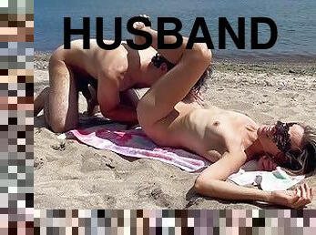 Husband films wife FUCKING A STRANGER and receiving an UNPROTECTED CREAMPIE on a PUBLIC BEACH