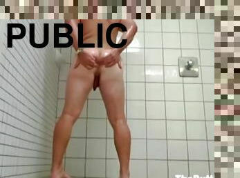 imbaiere, public, gay, spion, excitat, cur-butt, dus, solo, uda