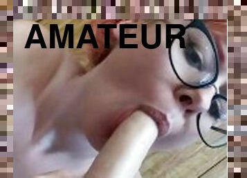 amatør, blowjob, tenåring, leke, dildo, alene, hvit, suging