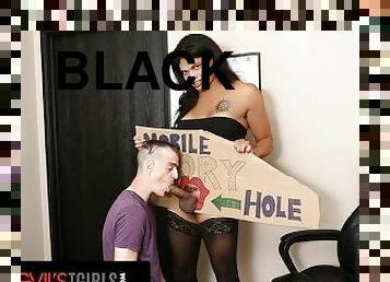 DevilsTGirls Morena Black Makes A Mobile Glory Hole To Fuck