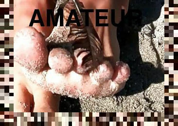 amatérske, pláž, chodidlá, špinavé, zlaté, fetišistické, sólo, palce