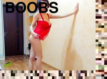 Myla_Angel shows Hot striptease in red dress and sportwear!