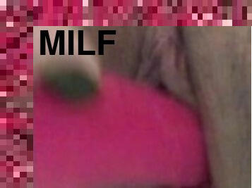 Horny young milf cums all over dildo
