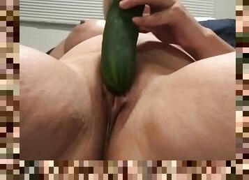 Cumming all over a big cucumber