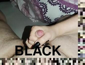 Back again with my black long nails to jerk off his little cock empty *Huge Cumshot*
