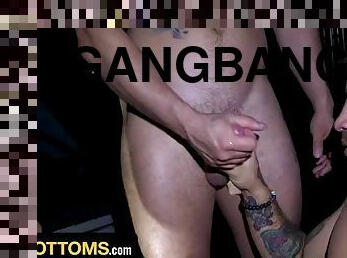 Handsome jock Aaron Allens first gangbang featuring Jack Hunter, Jackson Valor and Keith Fox