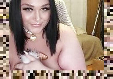 Curvy neko girl xxkittens shows off her big tits and butt plug tail, being a little tease