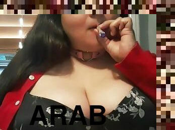 Arab BBW Rosey Indica Sunday Funday with a relaxing joint to smoke with her jiggly tits
