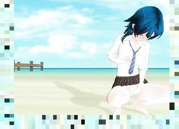 3D HENTAI Schoolgirl on the beach after school