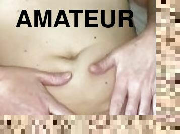 Amateur creampie, shaved milf close up, mutual orgasm