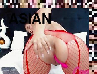 asiatique, gros-nichons, levrette, orgasme, chatte-pussy, anal, jouet, bas, seins, solo