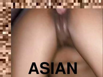 asiatisk, store-patter, fisse-pussy, amatør, udløsning, kæmpestor-pik, milf, creampie, par, sperm