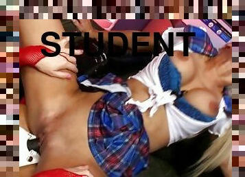Slutty student gets fucked with a big strapon by lesbian director to teach her a lesson