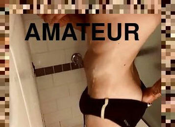 baignade, masturbation, amateur, ejaculation, douche, solo, néerlandais, taquinerie, séance-dentraînement