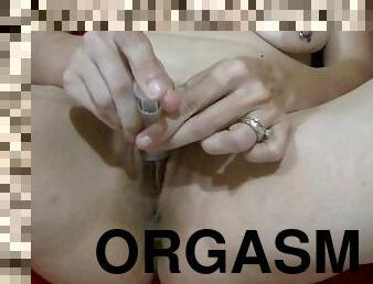 masturbación, orgasmo, amateur, madurita-caliente, juguete, fetichista, a-solas