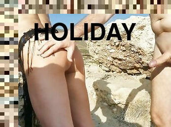 Holiday Blowjob and Fuck on Nude Beach with Perfect Ass Stepmom