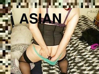 asiático, óculos, masturbação, tiro-ao-alvo, brinquedo, travesti, caebça-vermelha, puta-slut, suja, fetiche