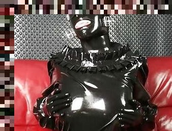 gros-nichons, masturbation, amateur, petite-amie, gode, seins, fétiche, latex, solo, caoutchouc