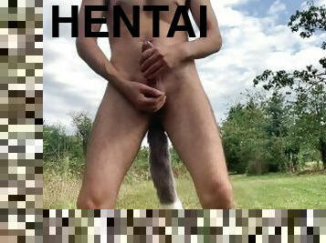 masturbation, utomhus, publik, hentai, rumpa-butt, park, blottande