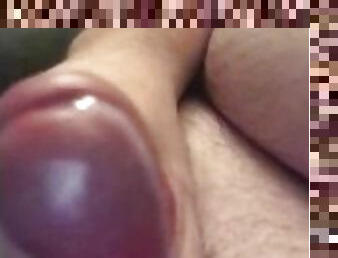 View from below of horny hairy daddy jerking off with extreme close up cum load