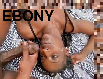 amatør, blowjob, ebony, stor-pikk, deepthroat, ludder, facial, cum, kveling, pikk