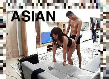 asiatisk, fisse-pussy, amatør, hardcore, hjemmelavet, spiller, par, fingering, knepning-fucking, action