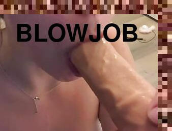 Big cock BLOWJOB, CUMSHOT on mouth and big boobs