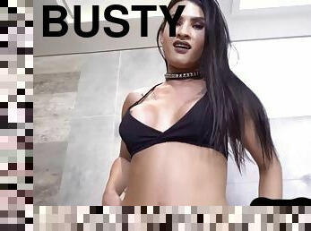Busty latina trans girl with booty shakes during solo session