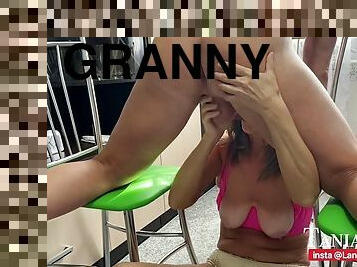 BDSM - granny swallows cum, prostate massage, blowjob, sucking