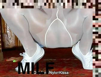Super glossy pantyhose and shoes, full video on Onlyfans/NylonKissa