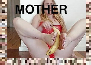 banana foot job, feet, toe sucking banana in toes topless