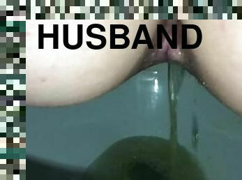 kencing, vagina-pussy, isteri, jenis-pornografi-milf, suami, toilet, lubang-anus