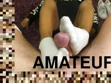 amatør, tenåring, hjemmelaget, latina, føtter, skitten, cum, fetisj, footjob, hvit