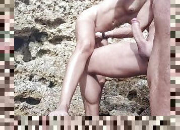 masturbation, public, chatte-pussy, amateur, couple, plage, serrée, attrapée, bite