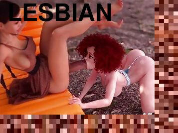 isot-tissit, anaali, suihinotto, lesbo-lesbian, kova-seksi, punapää, anime, fantasia, hentai, 3d