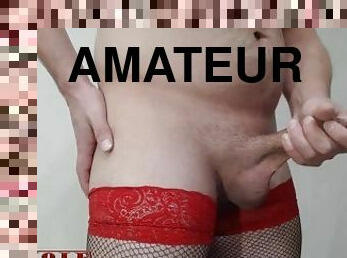 masturbation, amateur, mature, ejaculation-sur-le-corps, branlette, bas, sperme, fétiche, solo, bite