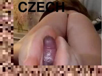 Czech girl with oiled toes gives explosive BBC footjob